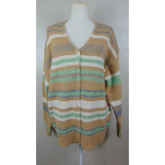 New Altar'd State Striped Eyelash Fuzzy Knit Cardigan Sweater Women's Size Small - Picture 2 of 9